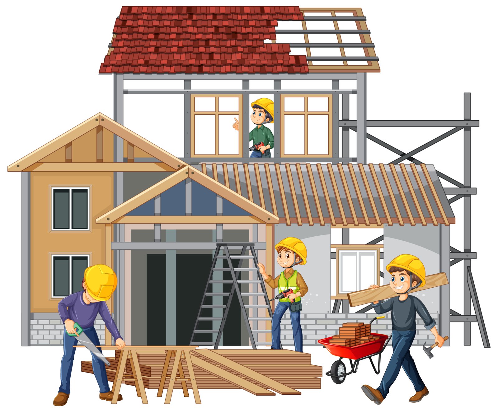 Isolated construction site with workers